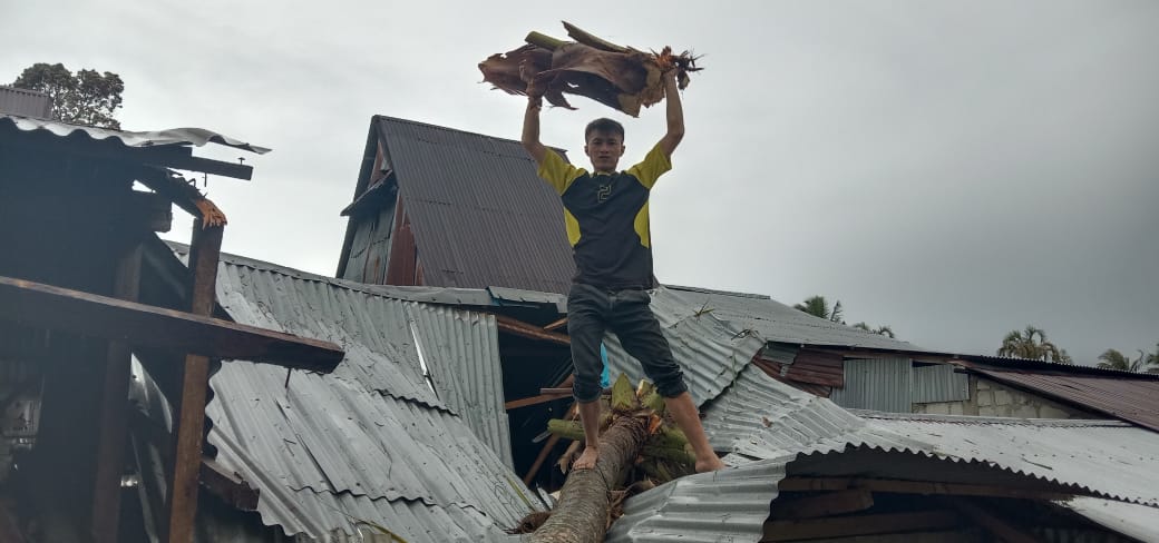 Hujan Angin Dua Rumah Warga Rusak Tertimpa Pohon Kelapa di Hilifalago, Onolalu